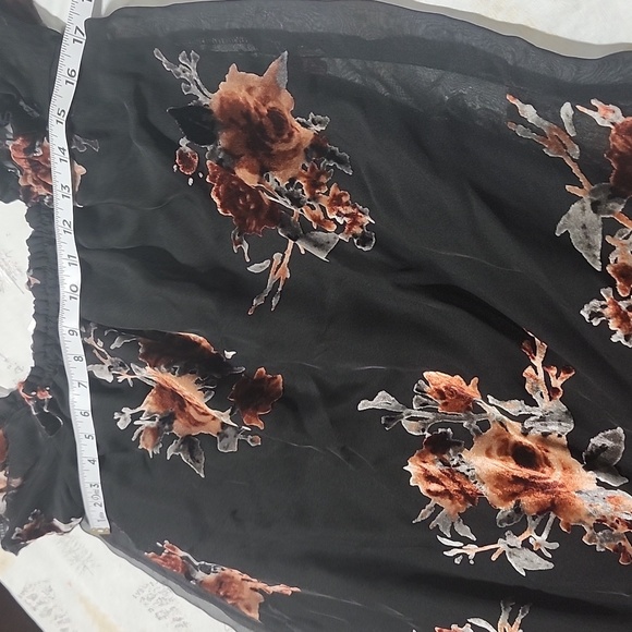 Velvet Burnout Off Shoulder peasant Mini Dress Dark Floral Xhiliration size sma… - Picture 9 of 10